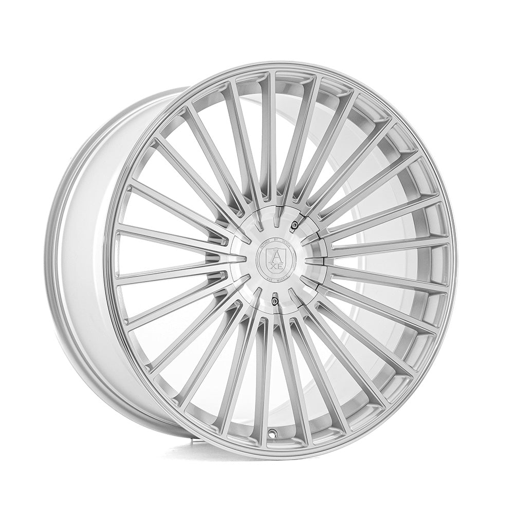 4 x AXE EX50 GLOSS SILVER & POLISHED & 4 x 245/35R20 95Y XL CONTINENTAL FR ALLSEASONCONTACT 2