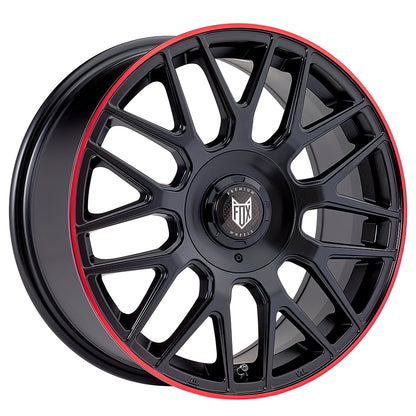 4 x FOX VR3 SATIN BLACK RED LIP & 4 x 255/35ZR19 96Y XL NEXEN N'FERA SU1