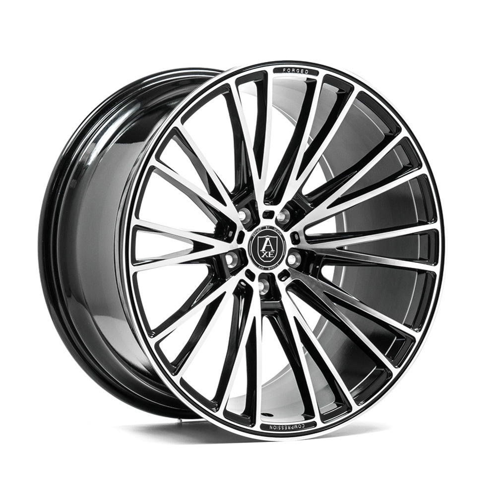 4 x AXE CF2 GLOSS BLACK & POLISHED & 4 x 285/45R22 114W XL DYNAMO HISCEND-H MSU01