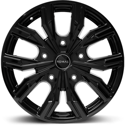 4 x ROMAC TORQUE GLOSS BLACK & 4 x 225/75R16 108T XL BF GOODRICH TRAIL-TERRAIN T/A ORWL