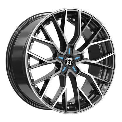 Wheel & Tyres Package( Wolfrace 71 Munich GTR CUSTOM Gloss Raven Black Polished Blue Inserts + 255/35R20 FULDA SPTC2X 97YXL )