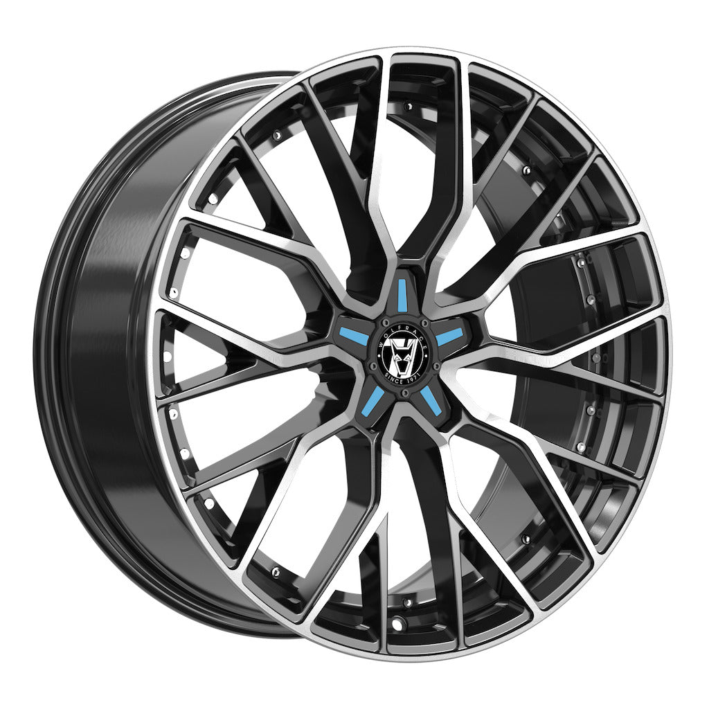 Wheel & Tyres Package( Wolfrace 71 Munich GTR CUSTOM Gloss Raven Black Polished Blue Inserts + 245/45R20 PI CINTP7 BLU 103YXL NF0 )