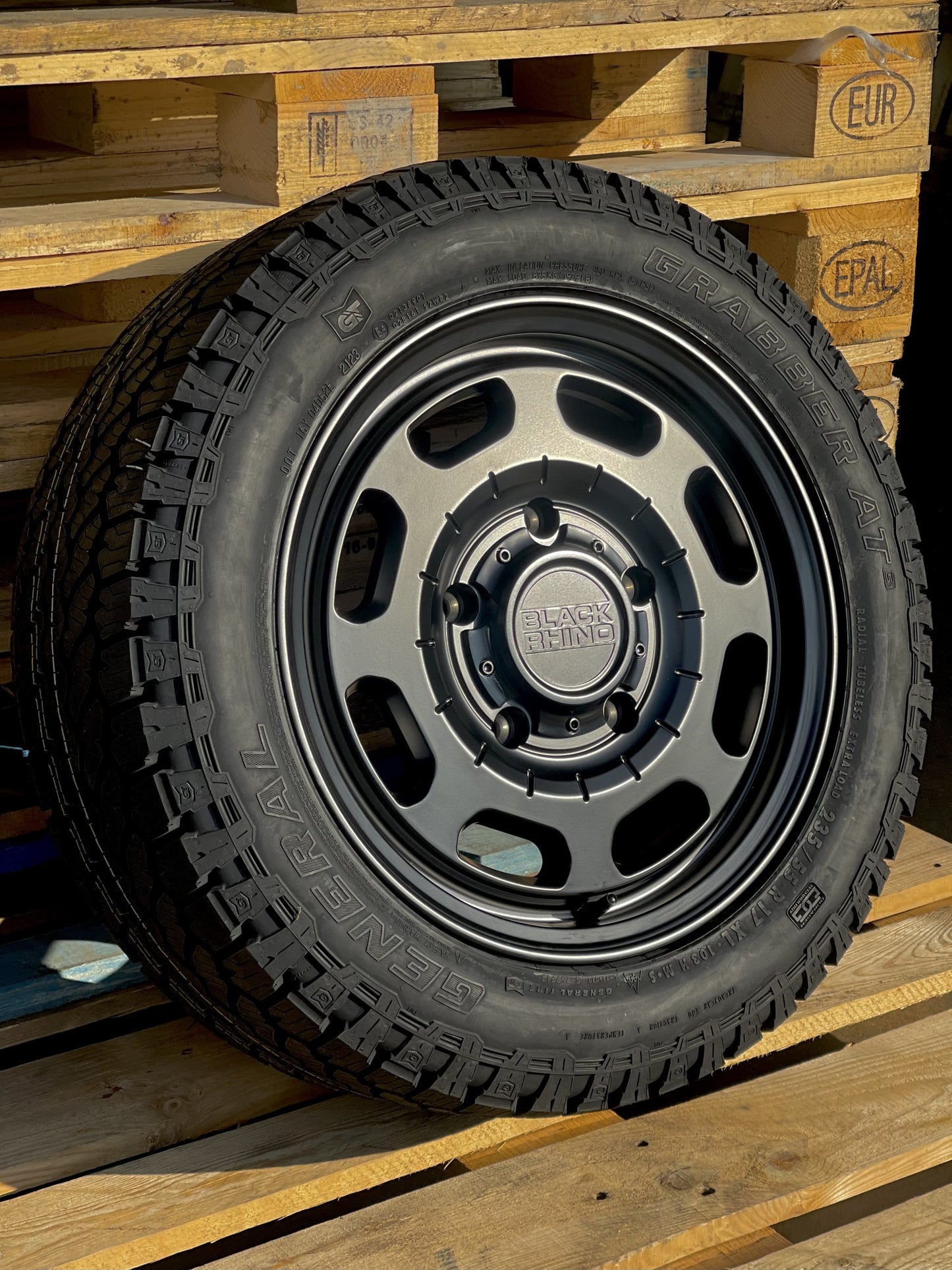 17" Ford Transit Custom Black Rhino Bandolier Alloy Wheels And All Terrain Tyres