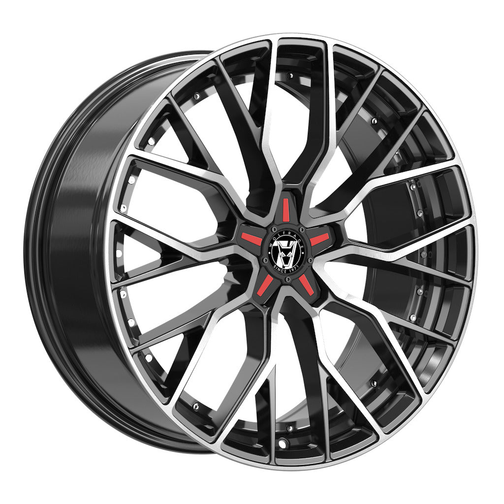 Wheel & Tyres Package( Wolfrace 71 Munich GTR CUSTOM Gloss Raven Black Polished Red Inserts + 235/30R20 MICH PILOT SPORT 4S 88YXL )