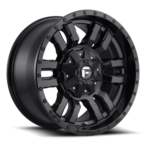 4 x Fuel 1PC D596 SLEDGE MATTE BLACK GLOSS BLACK LIP & 4 x 235/50R18 101V XL BRIDGESTONE TURANZA ALL SEASON 6 ENLITEN